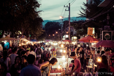 The view of Chiang Mai Sunday Market from Rachadamnoen Road