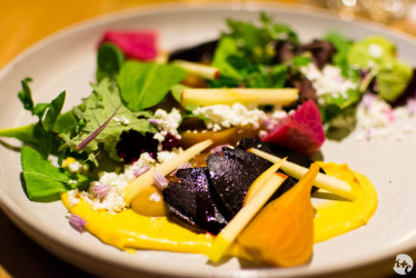Roasted beet salad with Okanagan goat cheese and burnt apple vinaigrette at Forage