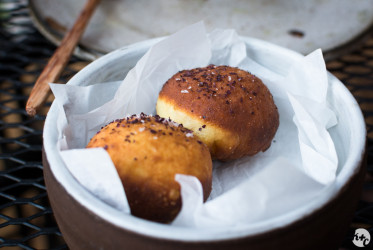 Savory donuts filled with smoked black cod