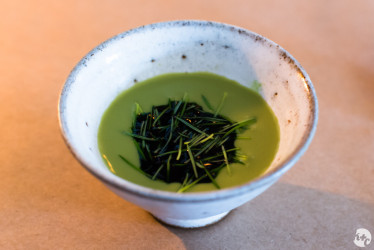 Asparagus broth with woodruff and spruce shoots