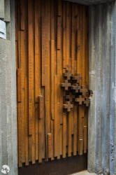 Modern door detail in an historic facade