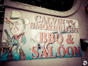 Calvin T's BBQ &amp; Saloon. Cowboy Dick Cheney says: "Enjoy it or I'll shoot you in the face!"